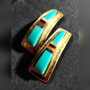 Vintage Zuni Multi-Stone Inlay Earrings | Handcrafted In New Mexico